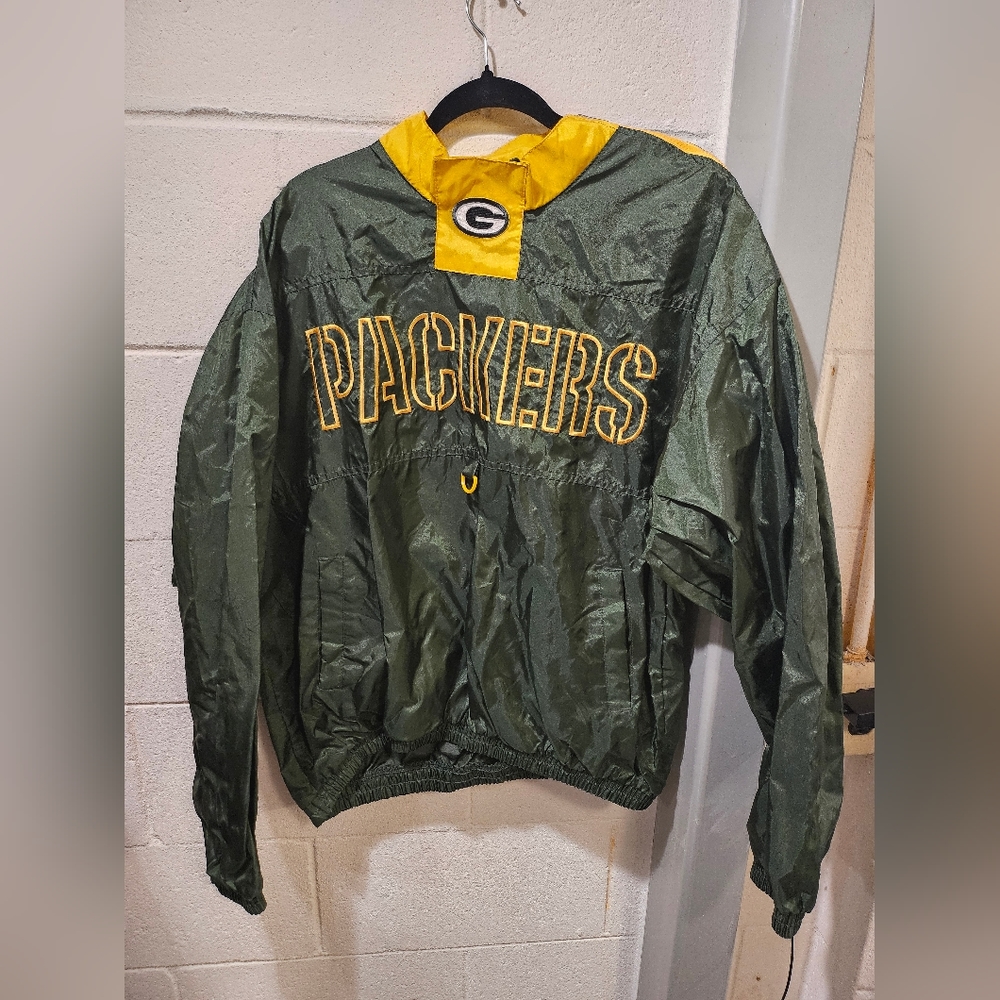 VTG Game Day Green Bay Packers Pullover Windbreaker Jacket NFL Sz Large Side Zip
